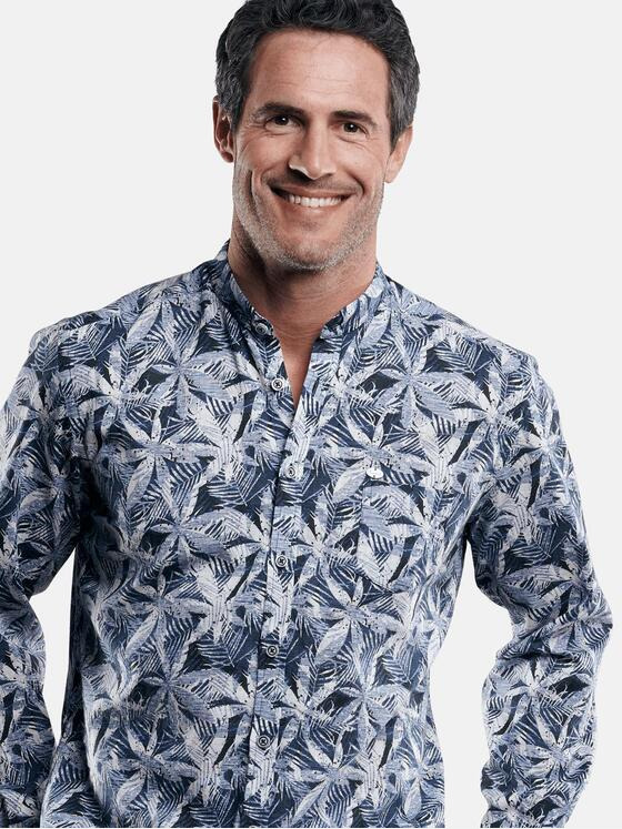 engbers Herren Strukturiertes Palmenhemd Saphirblau 29470