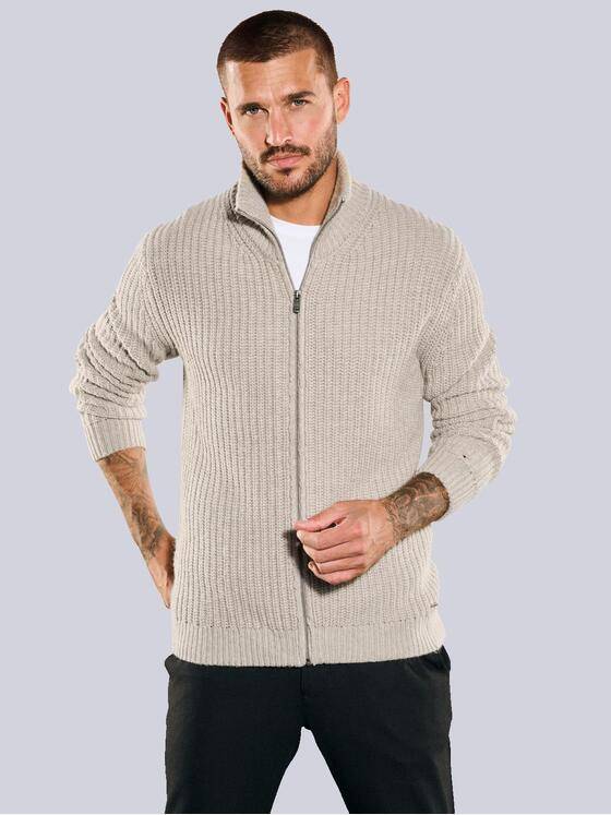 emilio adani Herren Strickjacke mit Stehkragen Beige 35756