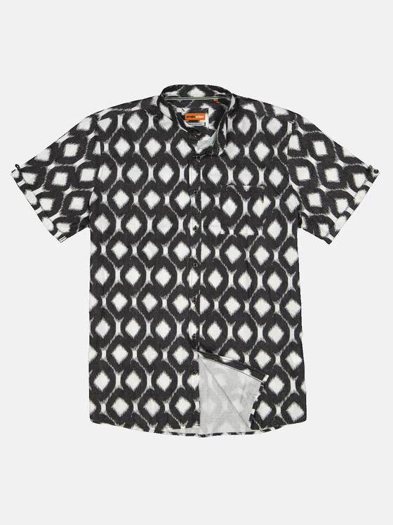 emilio adani Herren Kurzarm-Hemd mit All-Over-Print Schwarz 32631