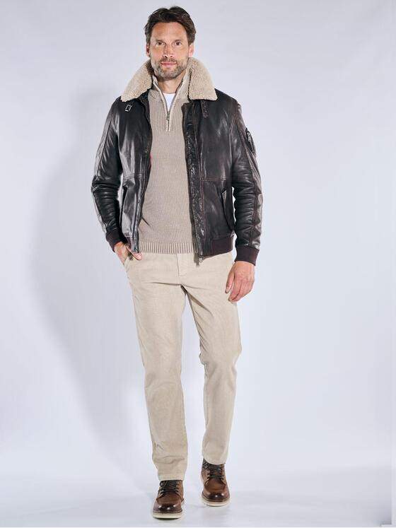 engbers Herren Lederjacke mit heraustrennbarem Kragen Dunkelbraun 39273