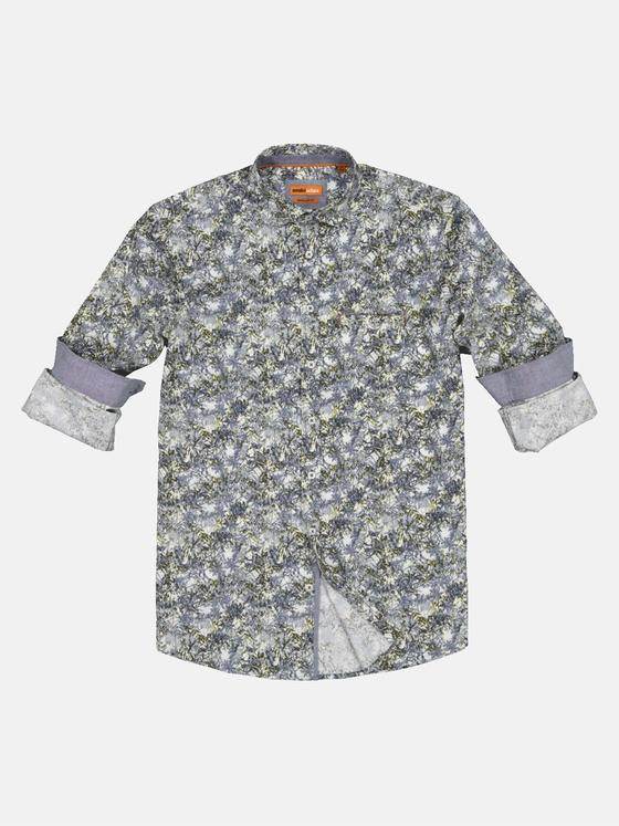 emilio adani Herren Langarm-Hemd All-Over-Print Grün 32824
