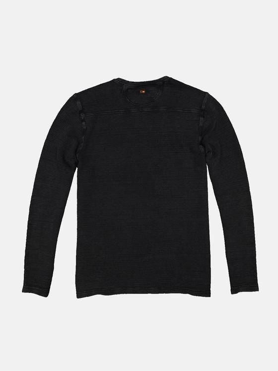 emilio adani Herren Langarm-Shirt strukturiert Schwarz 34315