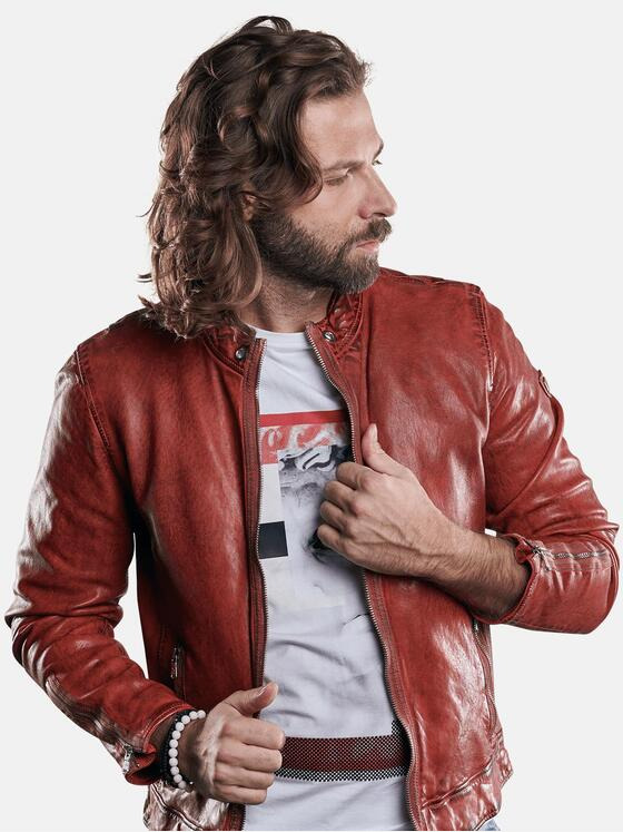 emilio adani Herren kernige Lederjacke mit Hingucker-Garantie Rot 29145