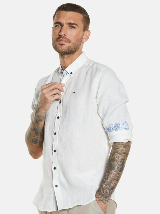 emilio adani Herren Langarmhemd aus Leinen Weiß 34638