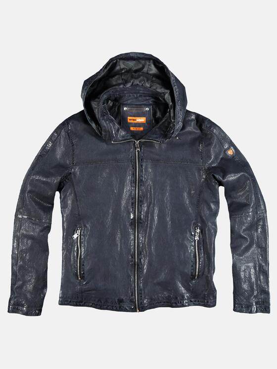 emilio adani Herren perforierte Lederjacke mit abnehmbarer Kapuze Blau 29146