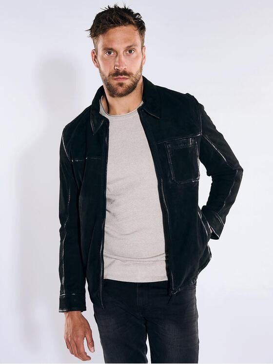 emilio adani Herren Lederjacke slim fit Schwarz 36199