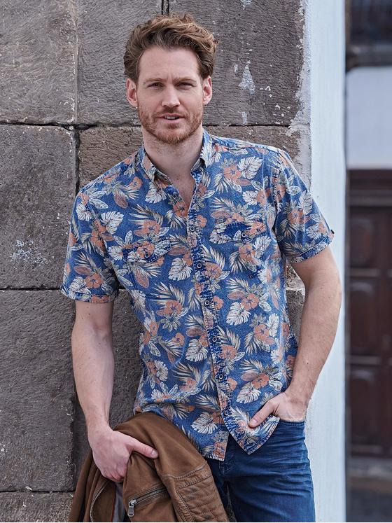 engbers Herren Kurzarm-Hemd gemustert Indigoblau 34764