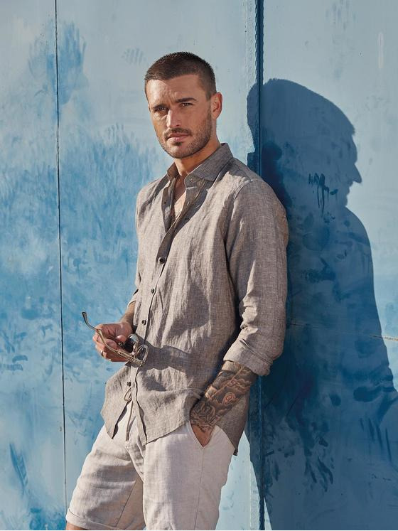 emilio adani Herren Langarm-Hemd mit Leinenanteil Braun 34770
