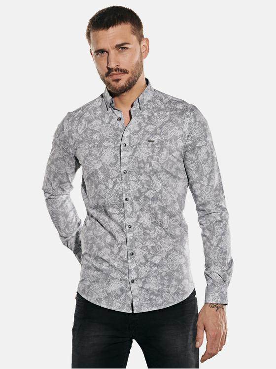 emilio adani Herren Langarm-Hemd mit floralem Print Blau 32055