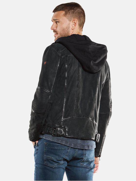 emilio adani Herren Lederjacke mit abnehmbarer Kapuze Blau 33303