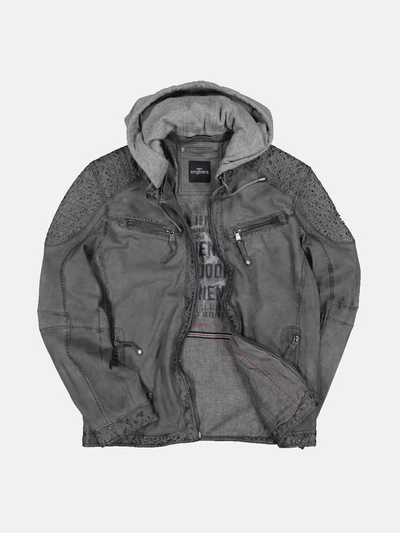 engbers Herren Lederjacke mit Sweat-Kapuze Grau 32591