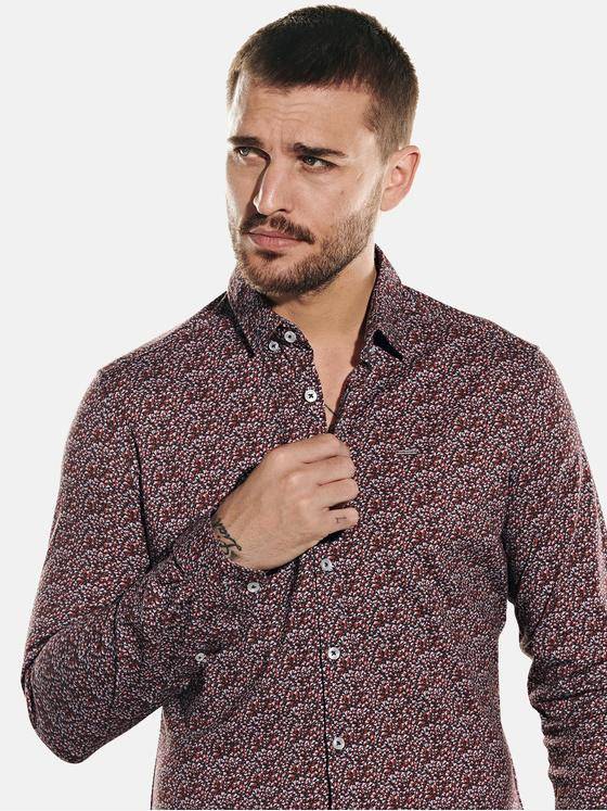 emilio adani Herren Langarm-Hemd gemustert Rot 31806