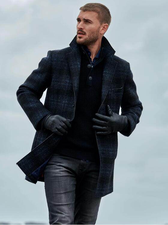 emilio adani Herren Mantel mit Glencheck-Muster Blau 32246