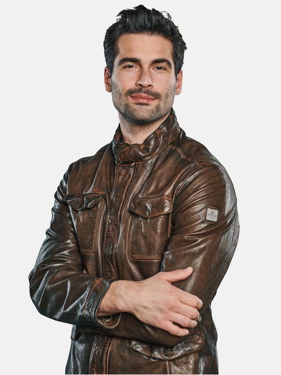 ENGBERS GERMANY Herren Sportive Lammnappa Lederjacke mit Aufgesetzten Pattentaschen Braun 31331