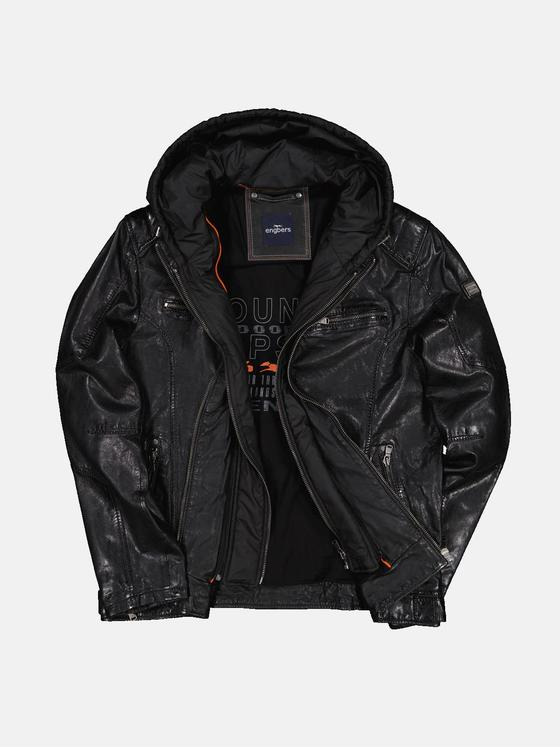 engbers Herren Lederjacke mit Inlet Schwarz 32255