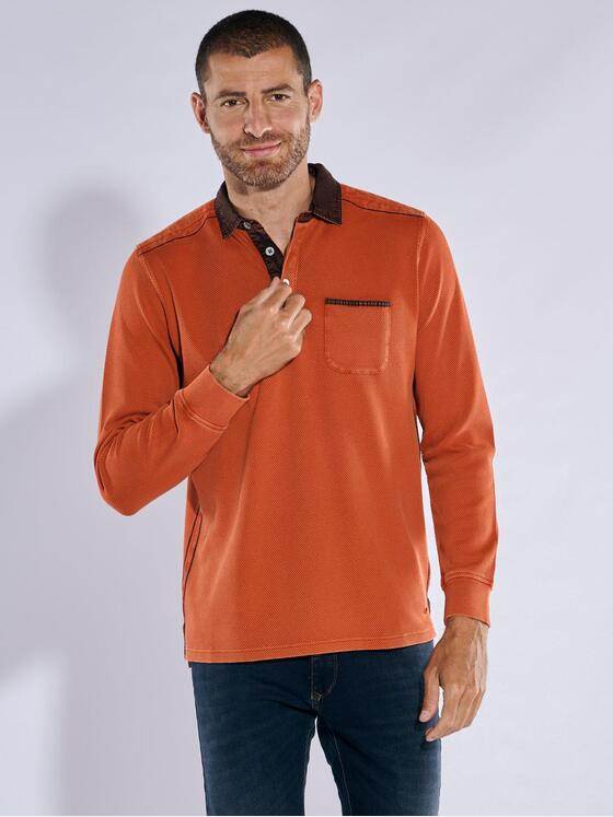 engbers Herren Langarm-Shirt mit Polo-Kragen Orange 37734
