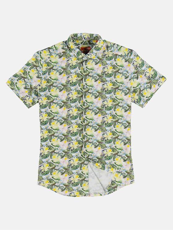 emilio adani Herren Modisches Halbarmhemd mit Tropical Print Gelb 31560