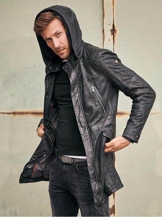 emilio adani Herren Lederjacke im Parkastyle Schwarz 30209