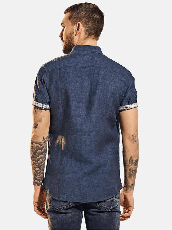 emilio adani Herren Kurzarm-Hemd aus Leinenstoff Blau 31672