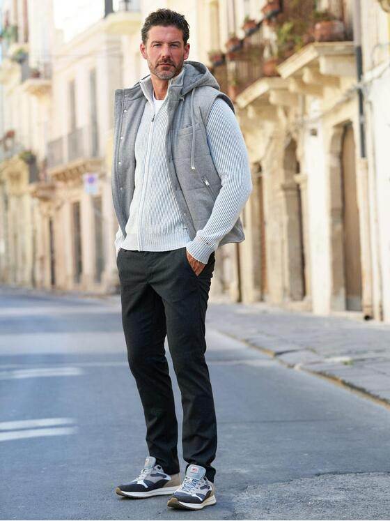 emilio adani Herren Weste mit abnehmbarer Kapuze Silbergrau 39478