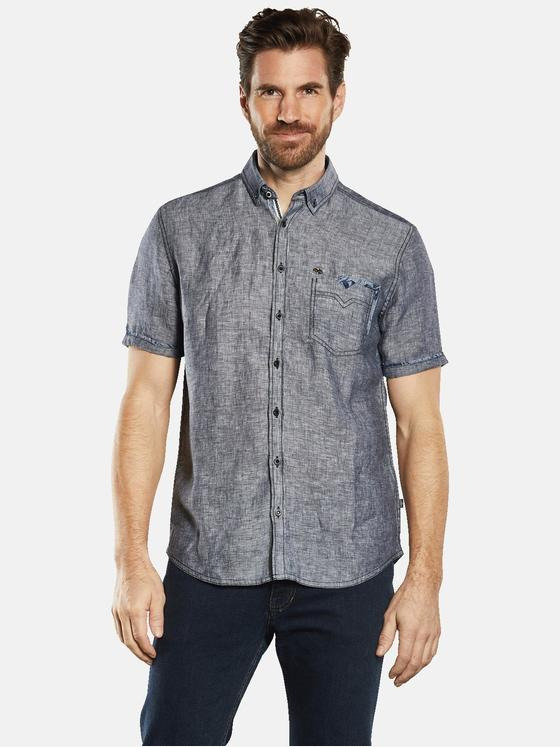 engbers Herren Kurzarm-Hemd aus Leinen Marineblau 34664