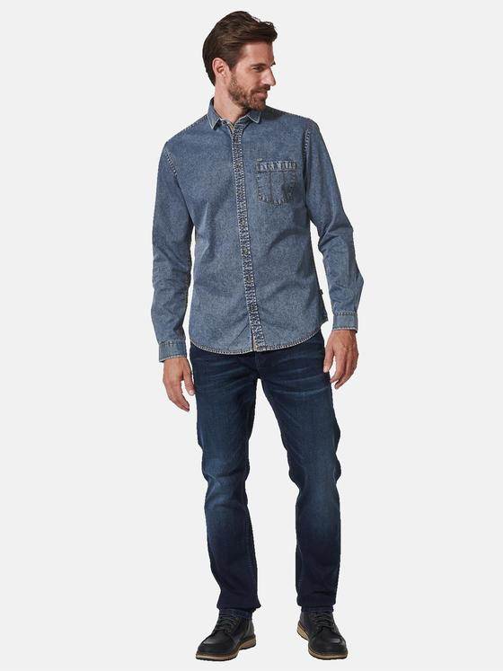 engbers Herren Langarm-Hemd in Denim-Optik Blau 35326