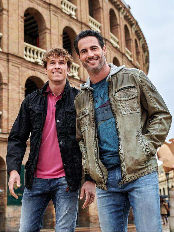 engbers Herren Lederjacke mit abnehmbarer Kapuze Khaki 29064