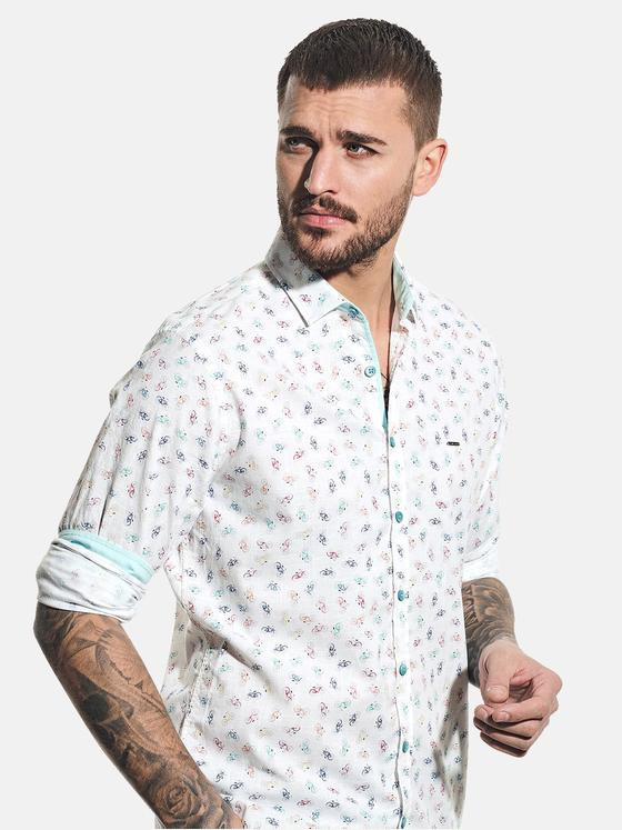 emilio adani Herren Langarmhemd mit individuellem Druck Weiß 31348
