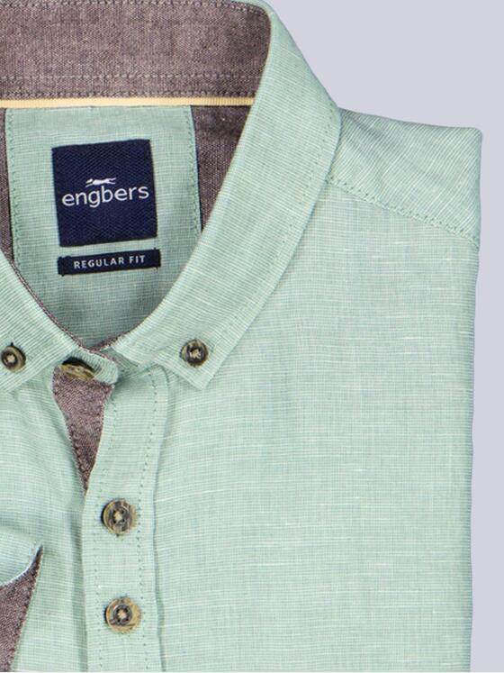 engbers Herren Kurzarm-Hemd mit Leinenanteil Gruen 38381