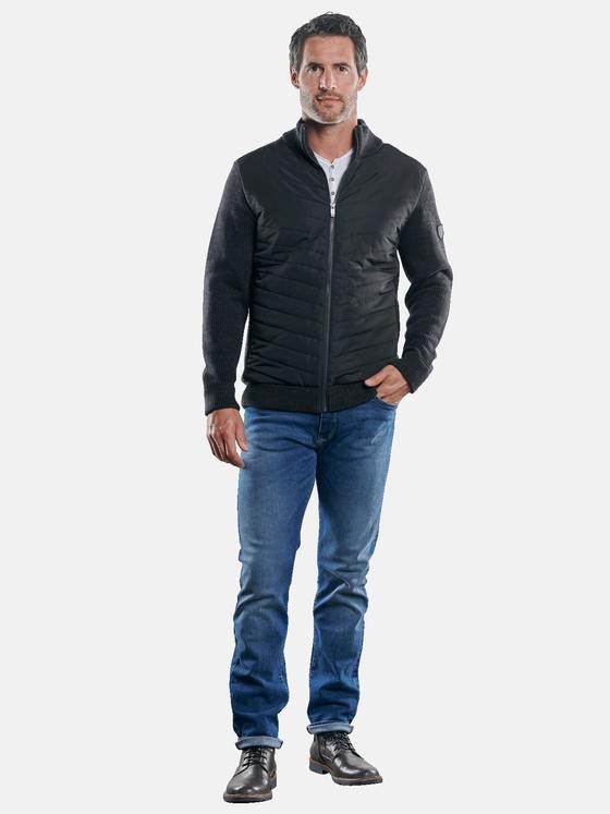 engbers Herren Sportliche Materialmix-Strickjacke Schwarz 30474