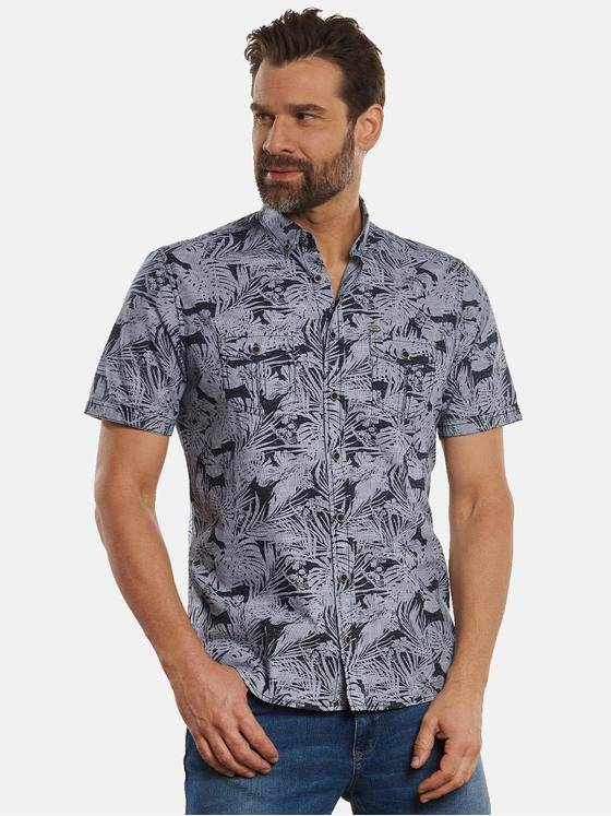 engbers Herren Kurzarm-Hemd gemustert Saphirblau 32818