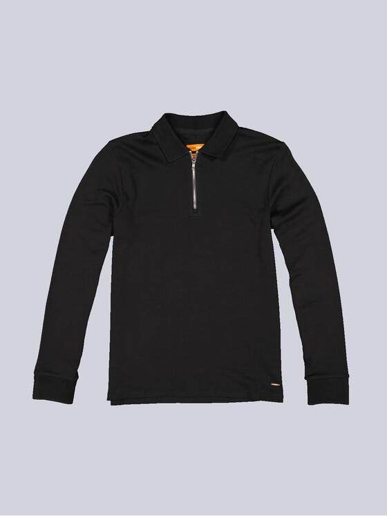 emilio adani Herren Langarm-Shirt mit Polo-Kragen Schwarz 36136