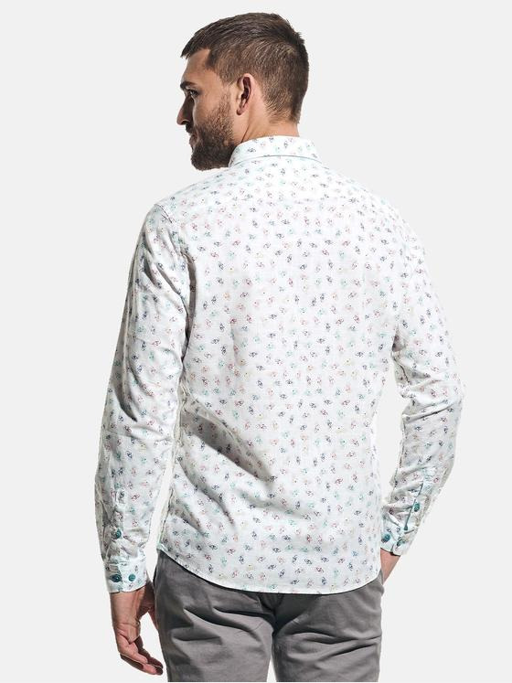 emilio adani Herren Langarmhemd mit individuellem Druck Weiß 31348
