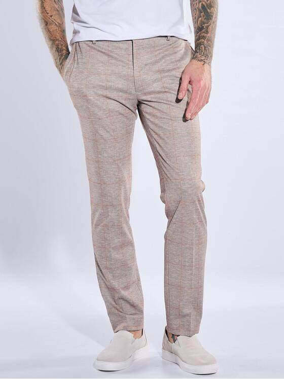 emilio adani Herren Anzughose mit dezentem Karo Beige 40363