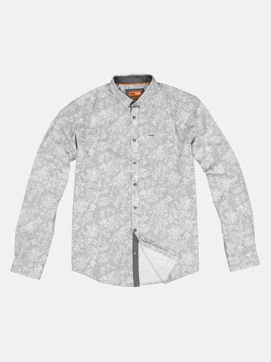 emilio adani Herren Langarm-Hemd mit floralem All-Over-Print Grau 33474