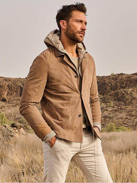 emilio adani Herren Lederjacke mit Inlet Braun 36518