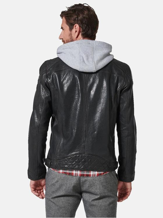engbers Herren Lederjacke mit Kapuze Schwarz 35188
