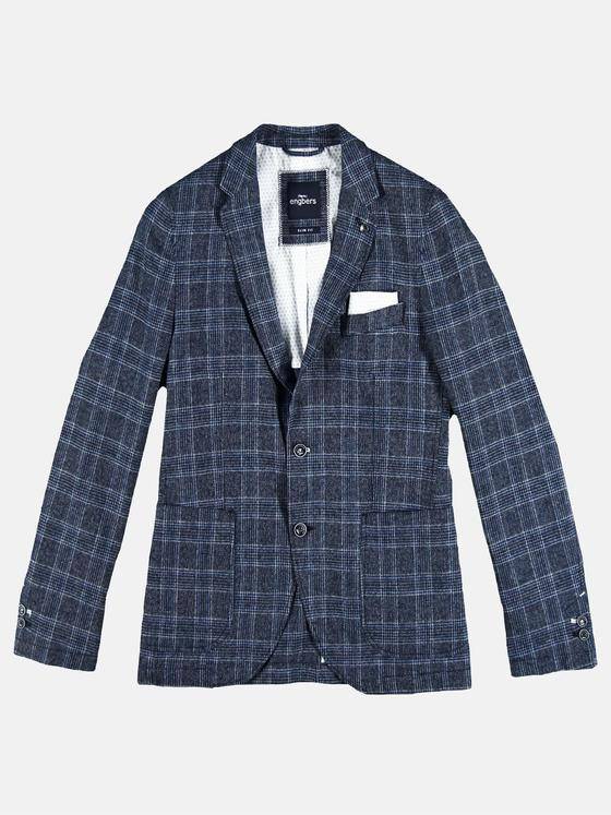 engbers Herren Kariertes Freizeit-Sakko aus hochwertigem Leinenmix Saphirblau 29130