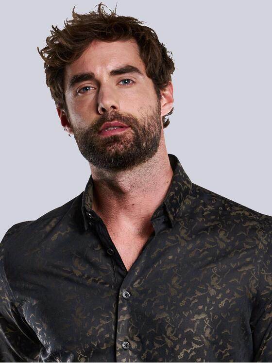 ENGBERS GERMANY Herren Langarm-Hemd gemustert Schwarzbraun 33797