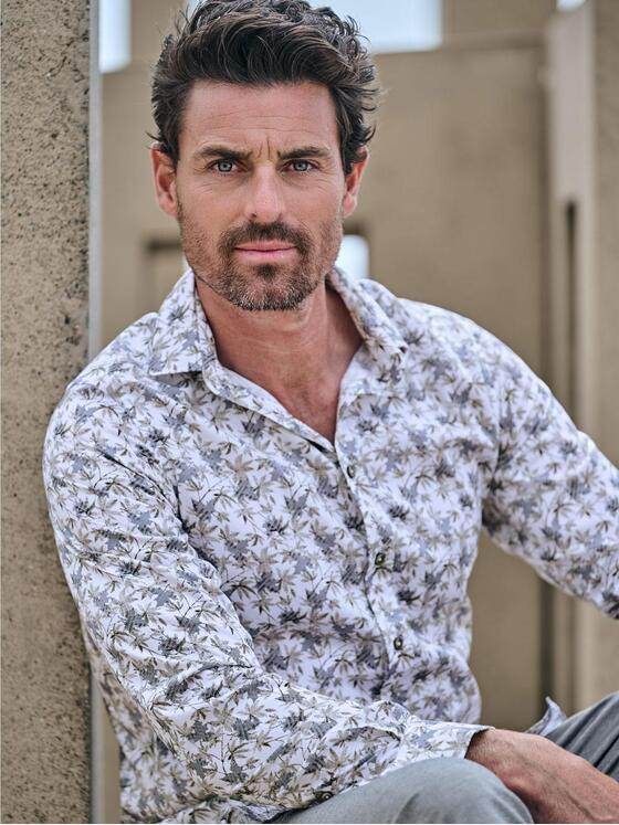 ENGBERS GERMANY Herren Langarm-Hemd mit Floralprint Reinweiss 39565