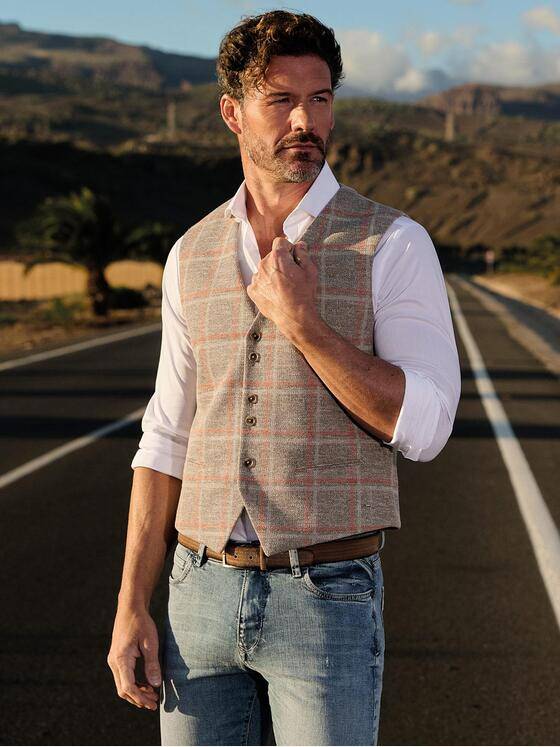 emilio adani Herren Sakkoweste mit Karo-Muster Beige 40315