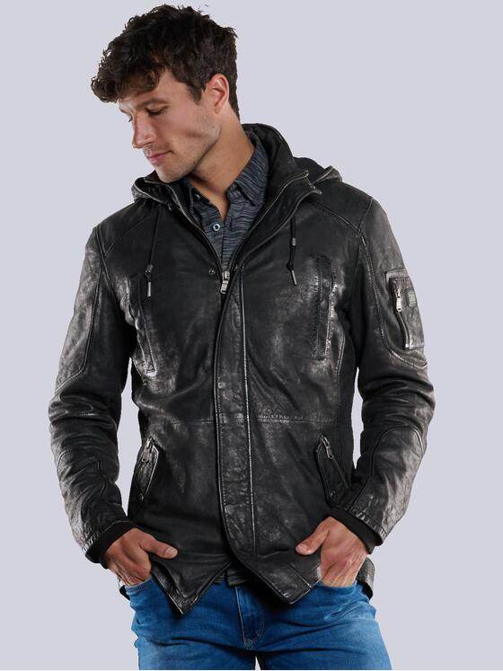 engbers Herren Leder-Parka mit abnehmbarer Kapuze Schwarz 33547