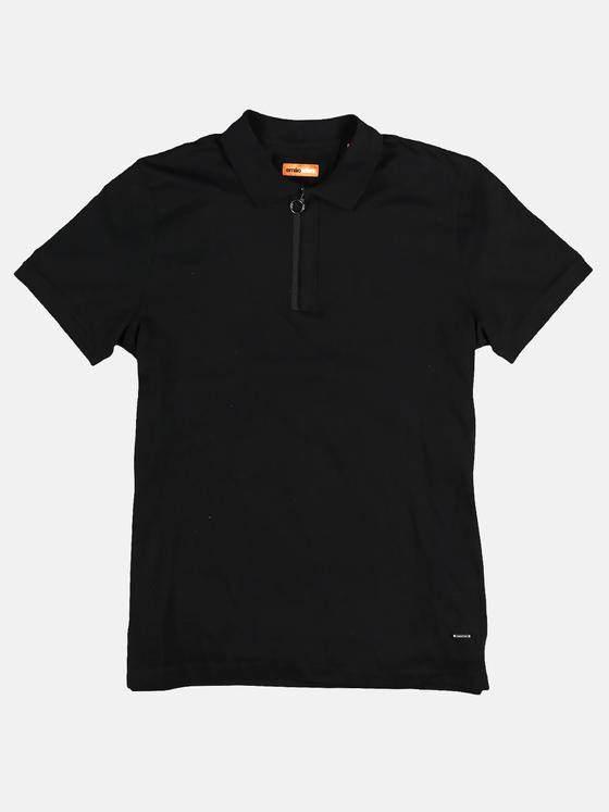 emilio adani Herren Poloshirt mit Zipper-Kragen Schwarz 28973