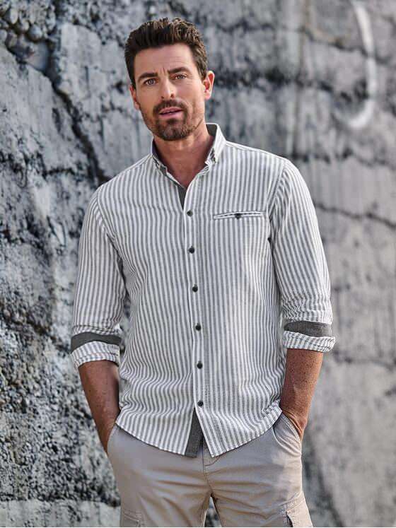 engbers Herren Langarm-Hemd gestreift Oliv 38292