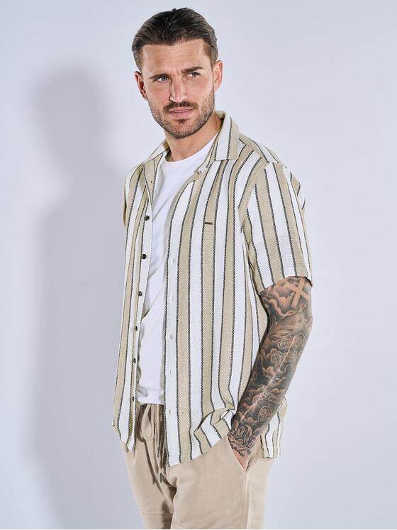 emilio adani Herren Kurzarm-Hemd gestreift Beige 38994