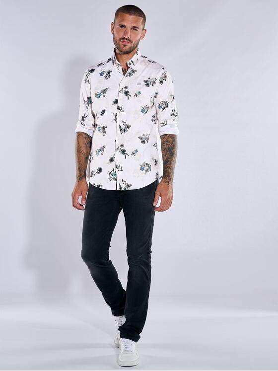 emilio adani Herren Langarm-Hemd gemustert Beige 38007