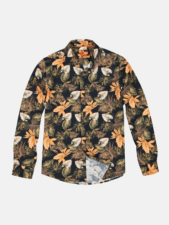 emilio adani Herren Langarm-Hemd gemustert Orange 34447