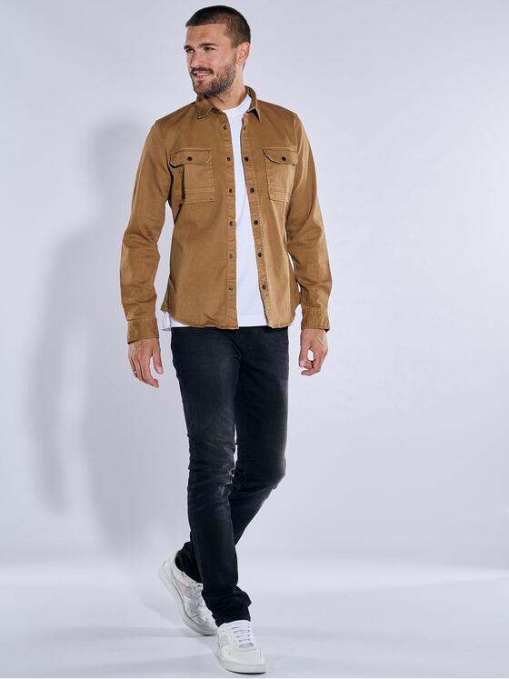 emilio adani Herren Overshirt aus Twill slim fit Braun 37229