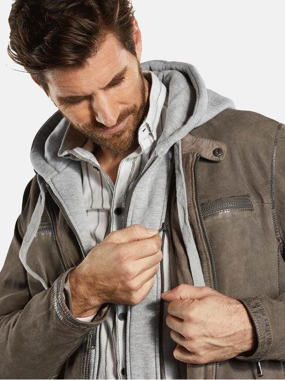 engbers Herren Lederjacke mit abnehmbarer Kapuze Beige 34212