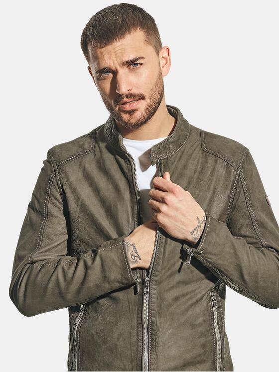 emilio adani Herren Softe Lederjacke mit körperbetonter Passform Grün 31064